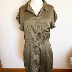 Olive Green Collard High Low Dress Large